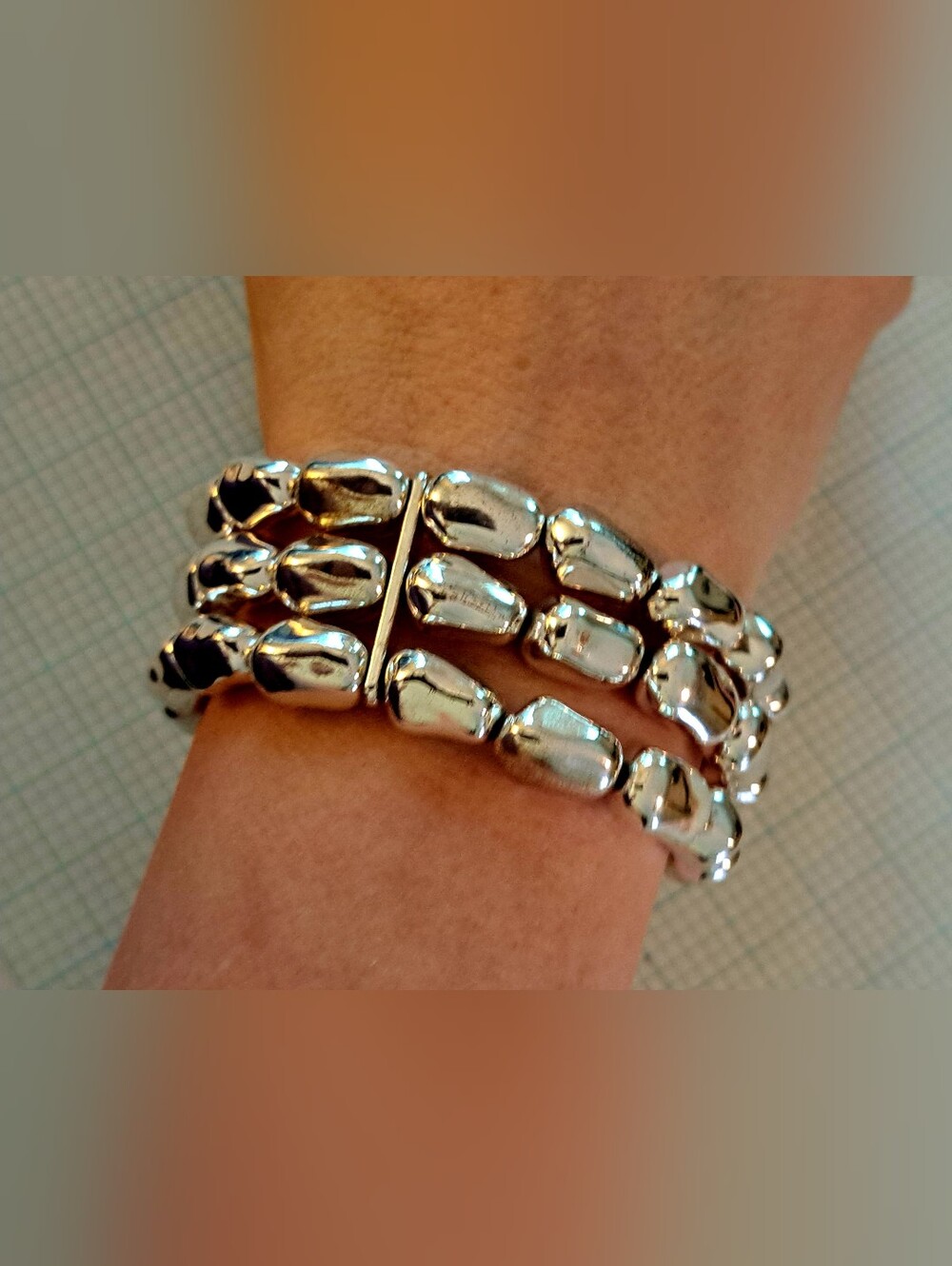 Silver Tone Bead Link Stretch Bracelet - Women Jewelry